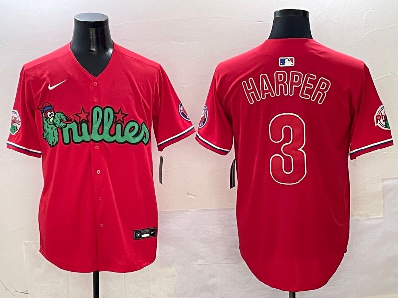 Men Philadelphia Phillies #3 Harper Red three generations Joint Name 2025 Nike MLB Jersey style 1->philadelphia phillies->MLB Jersey